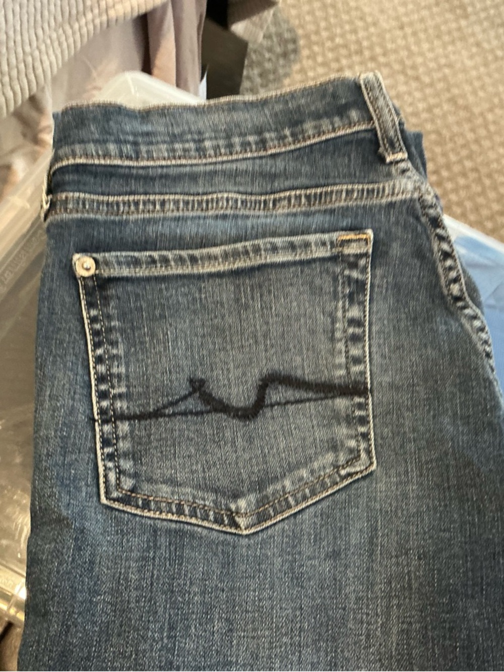 7 For All Mankind Straight Leg Denim Jeans in Medium Blue